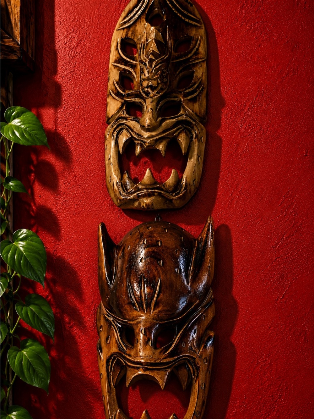 Hand-Carved Wooden Tribal Masks  from Gaum Light Brown